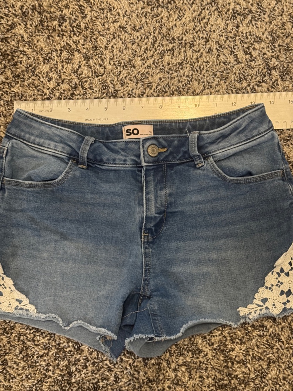 SO Light Blue Denim Shorts with Crochet Side Trim